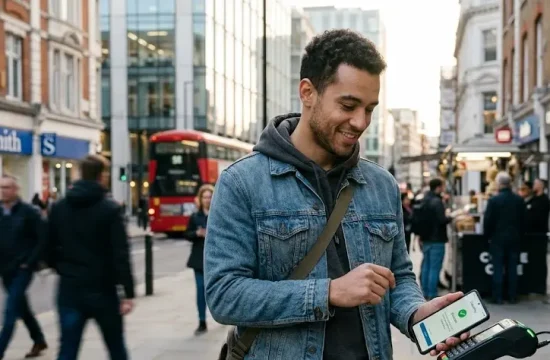An active professional verifying an automated transfer receipt on a smartphone with complete peace of mind.