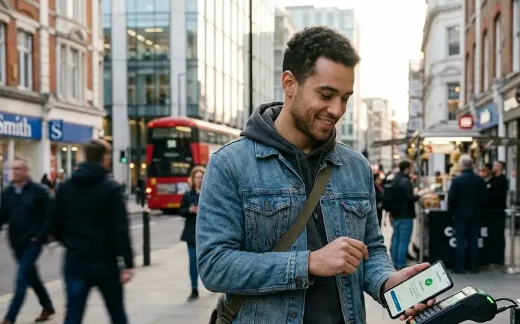 An active professional verifying an automated transfer receipt on a smartphone with complete peace of mind.