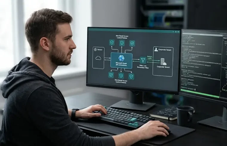 Esquema de arquitectura y gobernanza de datos para enterprise Copilot integration en entornos de nube corporativos.